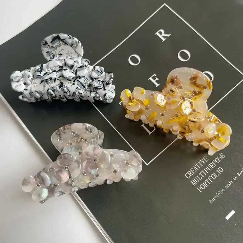 Muweordy Flower Hair Claws Acetate Claw Clip Rhine Stone Hair Clip Fashion Crab Hair Clip Ins Womens Hot Hair Accessories Y2504012