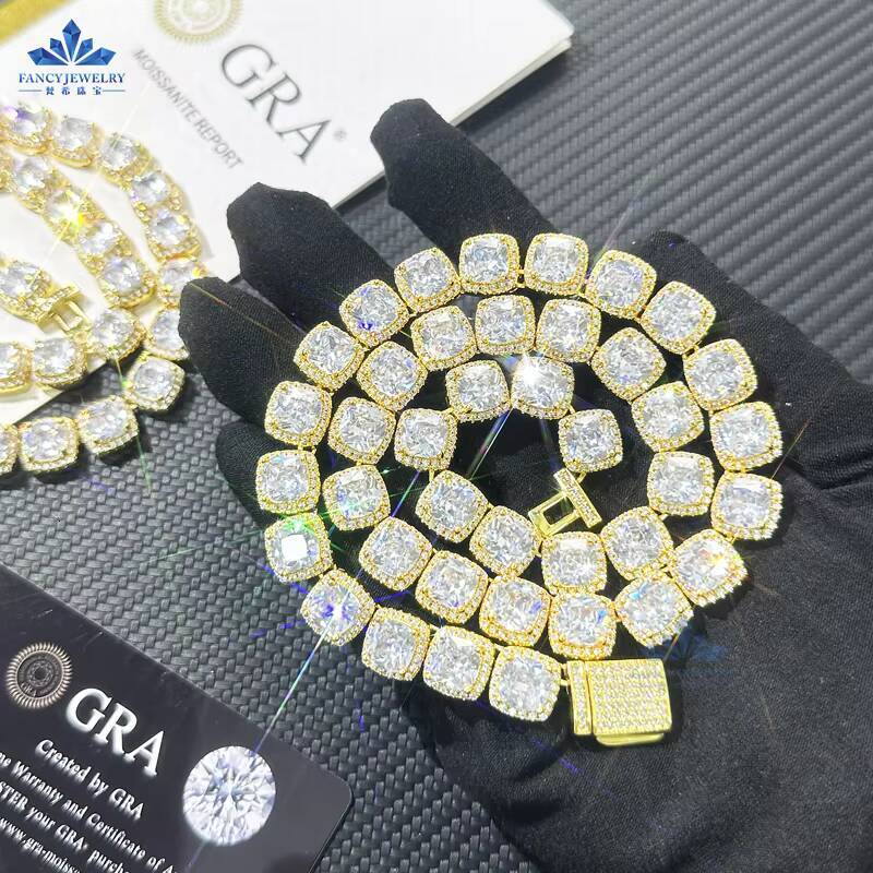 Luxury 14K Real Gold Heavy Moissanites Tennis Necklace Hiphop Jewelry for Men Pass Diamond Test for Weddings
