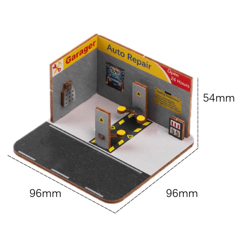 1:64 Auto Repair Shop DIY Assembled Scene, Exquisite Wooden Model for Car Enthusiasts, Customizable Display for 1:64 Scale Model Cars-S1001