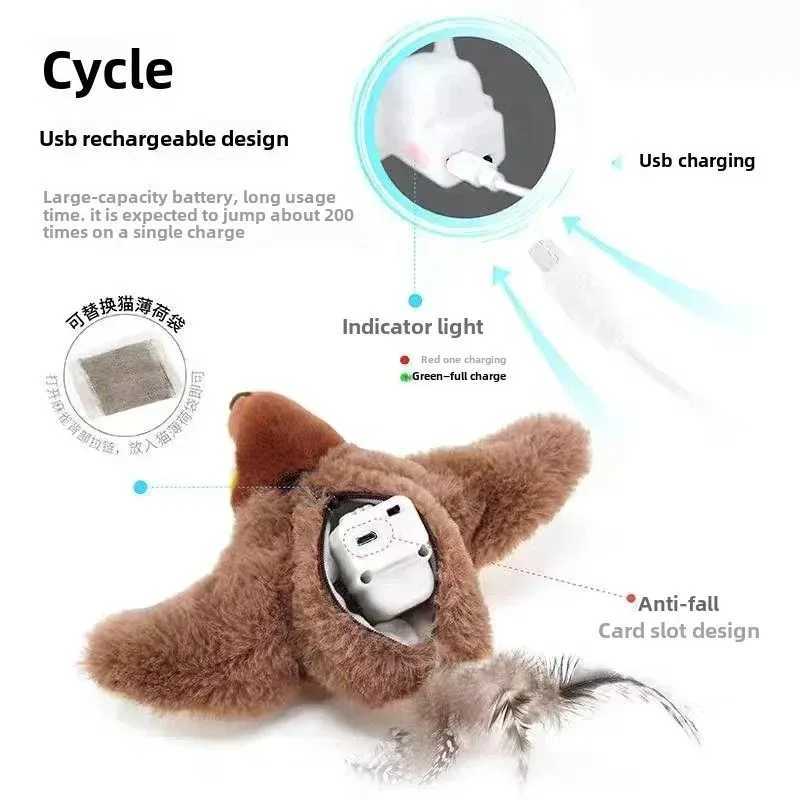 Hot Cat Interactive Toy Cat Claw Electric Cat Claw Bird (with Cat Claw) Dog Claw Touch Activation Plush Pet Toy USB Charging Y250412