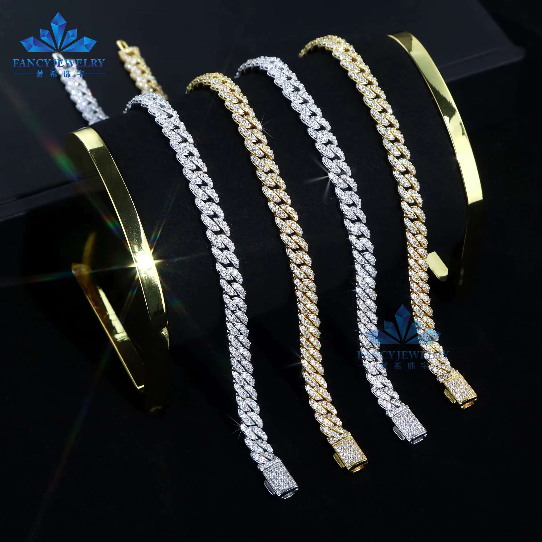 Wholesale Price Elegant Hot Selling 6MM Necklace 925 Sterling Silver Iced VVS Moissanite Gold Plated Hip Hop Cuban Link Chain