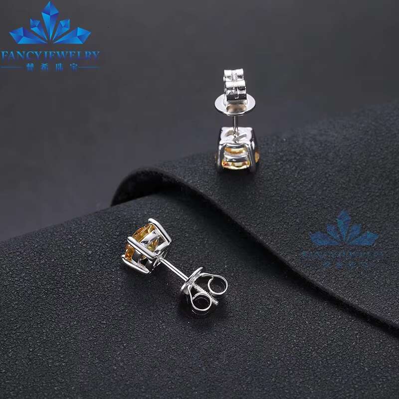 Trendy Simple Classic Fancy Sterling Silver 6mm 0.8carat champagne pink Blue Color Vvs Real Moissanite Stud Earrings
