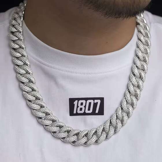 Solid Gold Plated 925 Sterling Silver 13mm-15mm Wide Moissanite Cuban Link Chain Iced Out Necklace for Men for Gifts Parties