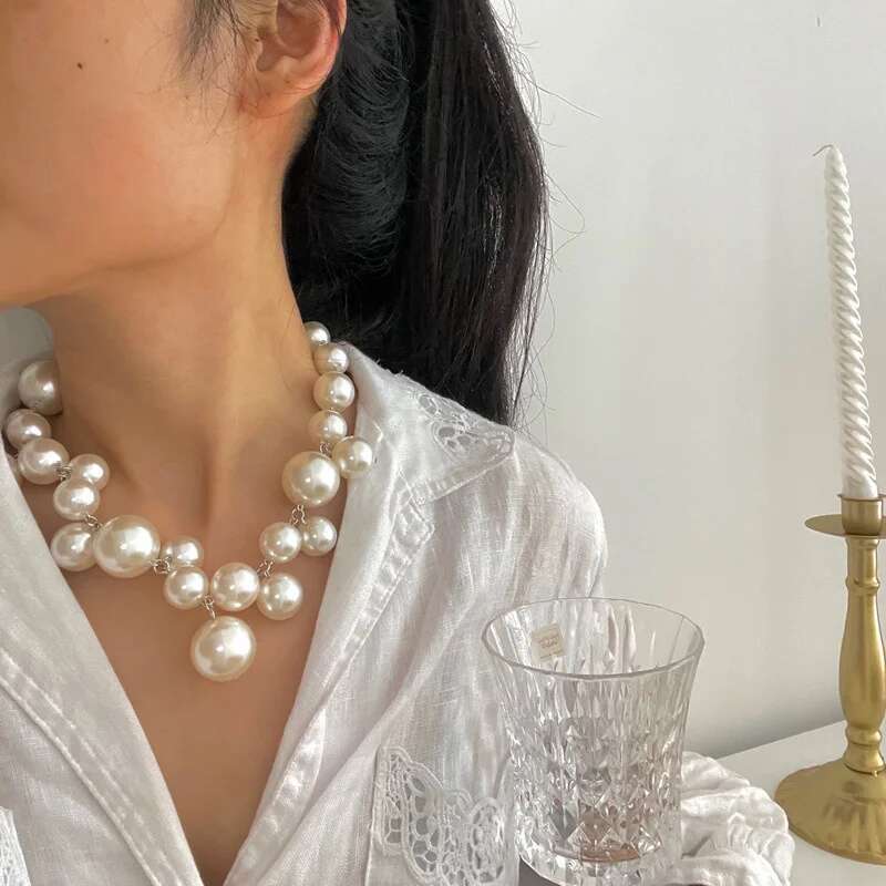 XIALUOKE Vintage Hyperbole Bead Pearls Collarbone Chain Women's Elegant Pendant Necklace Bride Jewelry