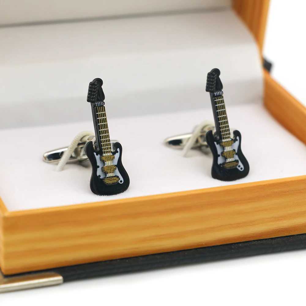 Mens Guitar Cufflinks Black Classic Bass Design High Quality Copper Cufflinks Wholesale and RetailT250412