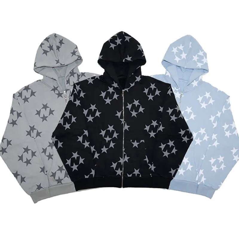 Autumn Y2k Printe Star Graphic Zip Up Oversized Sweatshirt Goth Hoodie Men Women Grunge Hooded Jacket Streetwear Letter Clothing