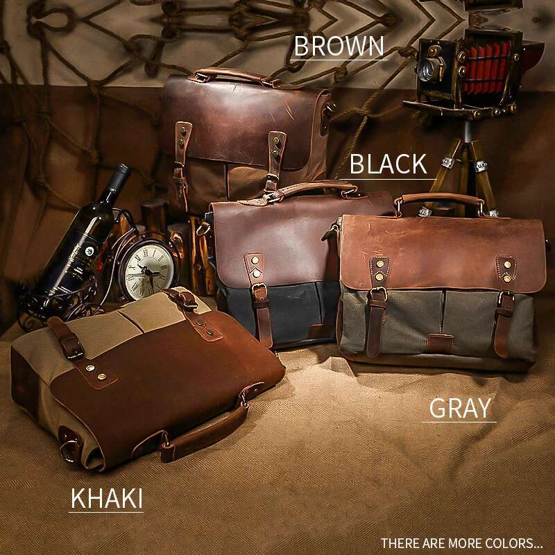 MARKROYAL Vintage Crazy Horse Leather Canvas Messenger Bags Laptop Briefcase Crossbody Satchel Bag Dropshipping