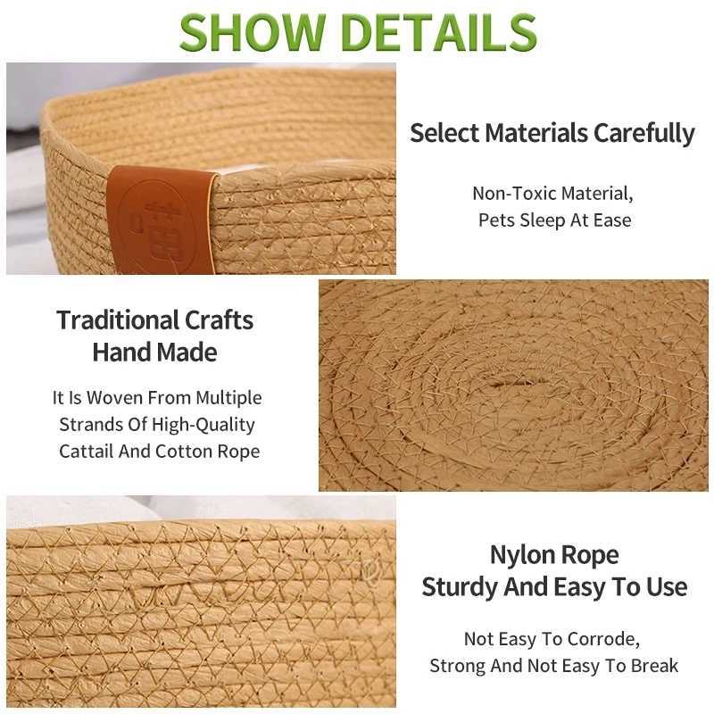 Yokee Pet Cat Mat Dog Bed Sofa Handmade Bamboo Weaving Four Seasons Comfortable Nest Basket Waterproof Detachable Mat Sleephouse X250412