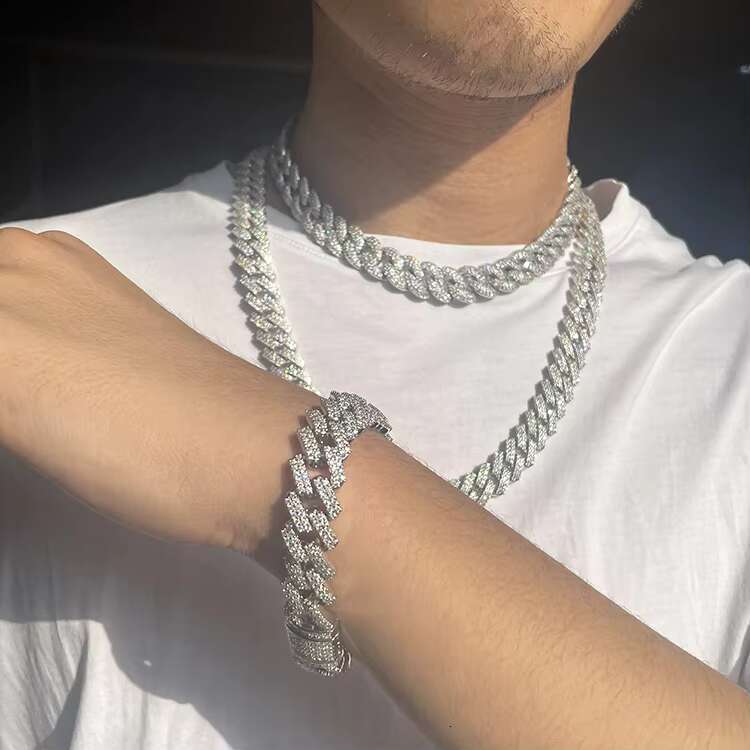 Hip Hop Moissanite Chain 12mm Wide Cuban Link Chain VVS Moissanite Bracelet with GRA Certificate
