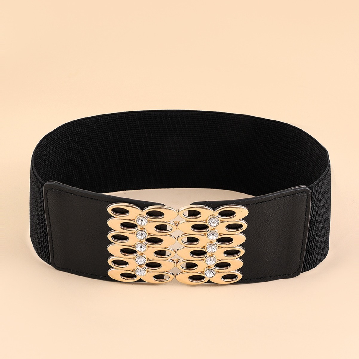New women's buckle wide with down jacket dress sweater decoration waist elastic waistband Korean version