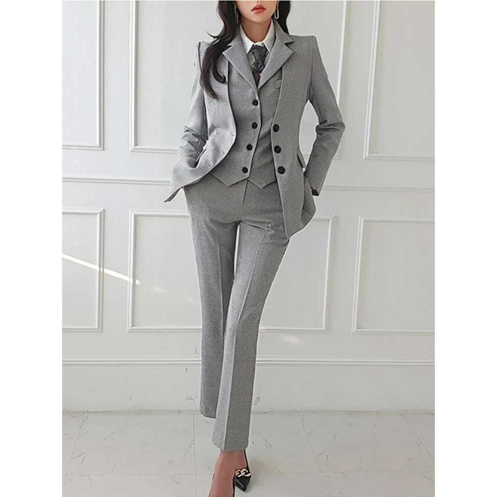 Designer Clothes Women Vintage High Quality Office Suit Ladies Work Wear OL Pantsuits Formal Female Blazer Jacket Vest Trousers 3 Pieces Set