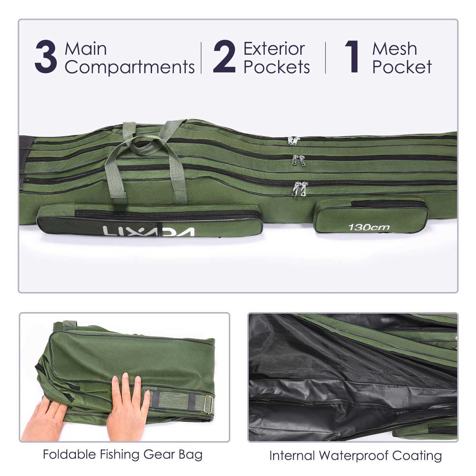130cm/150cm Three Layers Fishing Bag Portable Folding Fishing Rod Reel Tackle Tool Carry Case Carrier Travel Bag Z250411