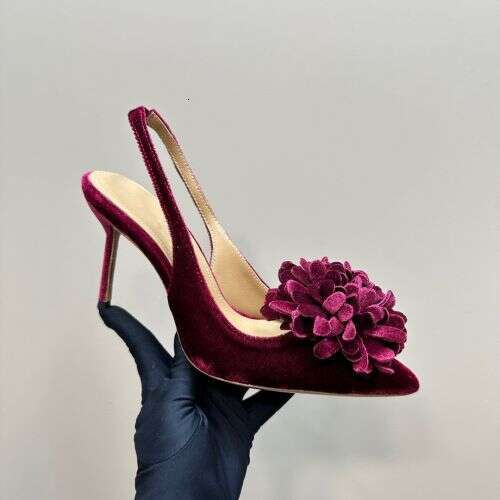 Pointed flower toe sandals women's fashion suede temperament after 2025, with a single strap and high heels