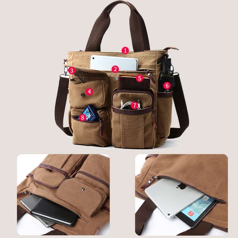 Canvas Briefcase Business Messenger 13 Inch Laptop Vintage Shoulder Bag For Women And Men