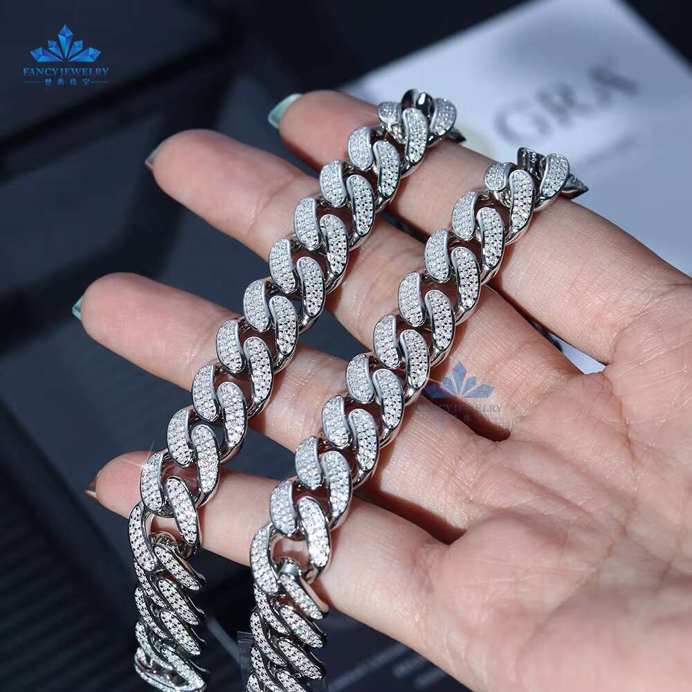 Ready to Ship 8mm 10mm 12mm 925 Sterling Silver GRA Certificate Moissanite Diamond Cuban Link Chain Bracelet