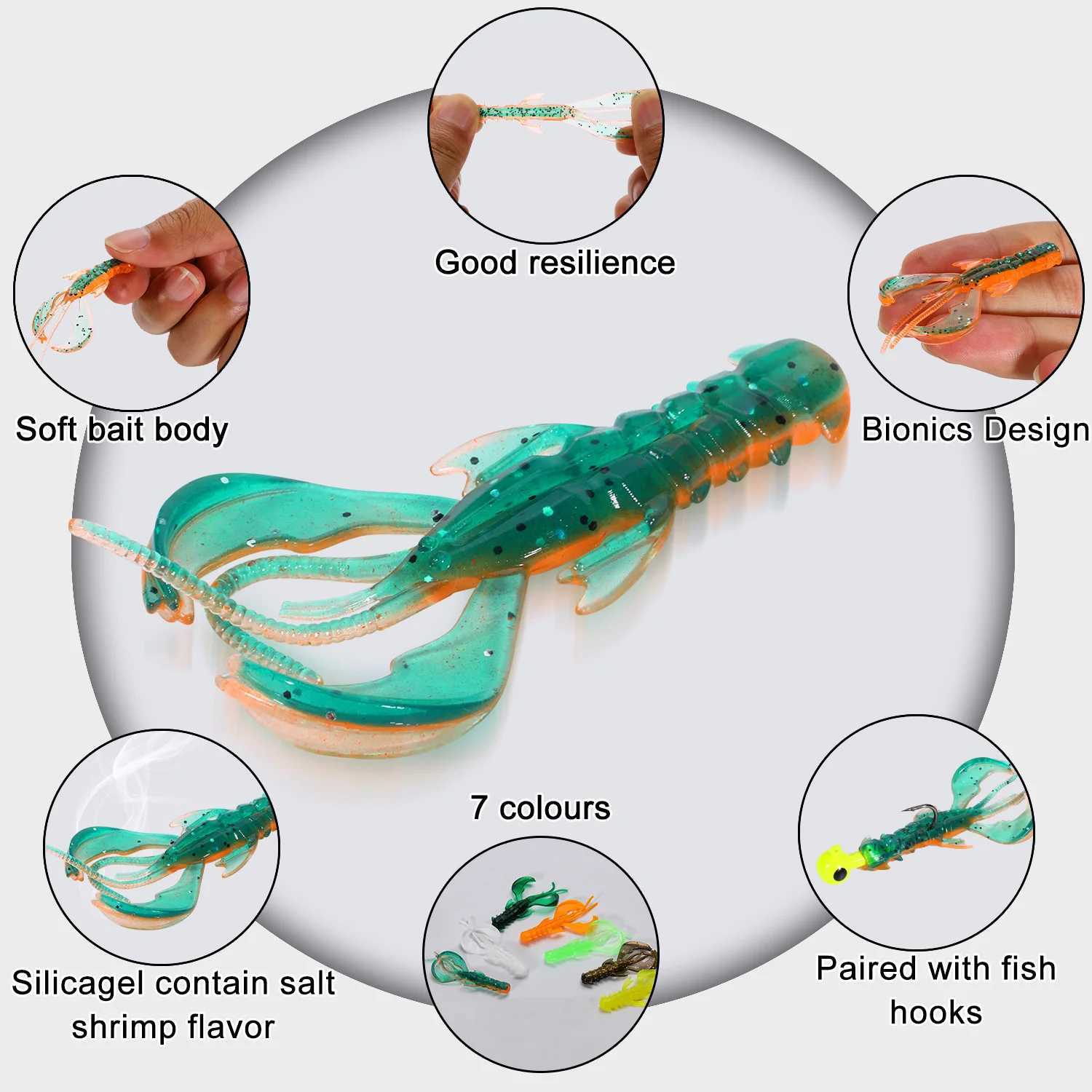 Sougayilang Crazy Soft Lures 60mm 5pc/10pc/20pc Soft Lure Fishing Lures Shrimp Lobster Soft Plastic Fishing Lures Fishing Tools Z250411