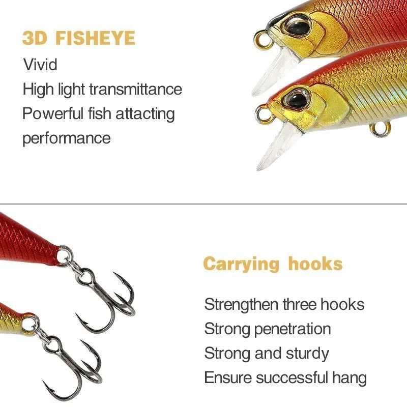 1PCS Minnow Fishing Lure 3D Eyes 50mm 5g Plastic Hard Bait Artificial Lures Wobbler Crankbait Winter Sea Fishing Bass Tackle Z250411