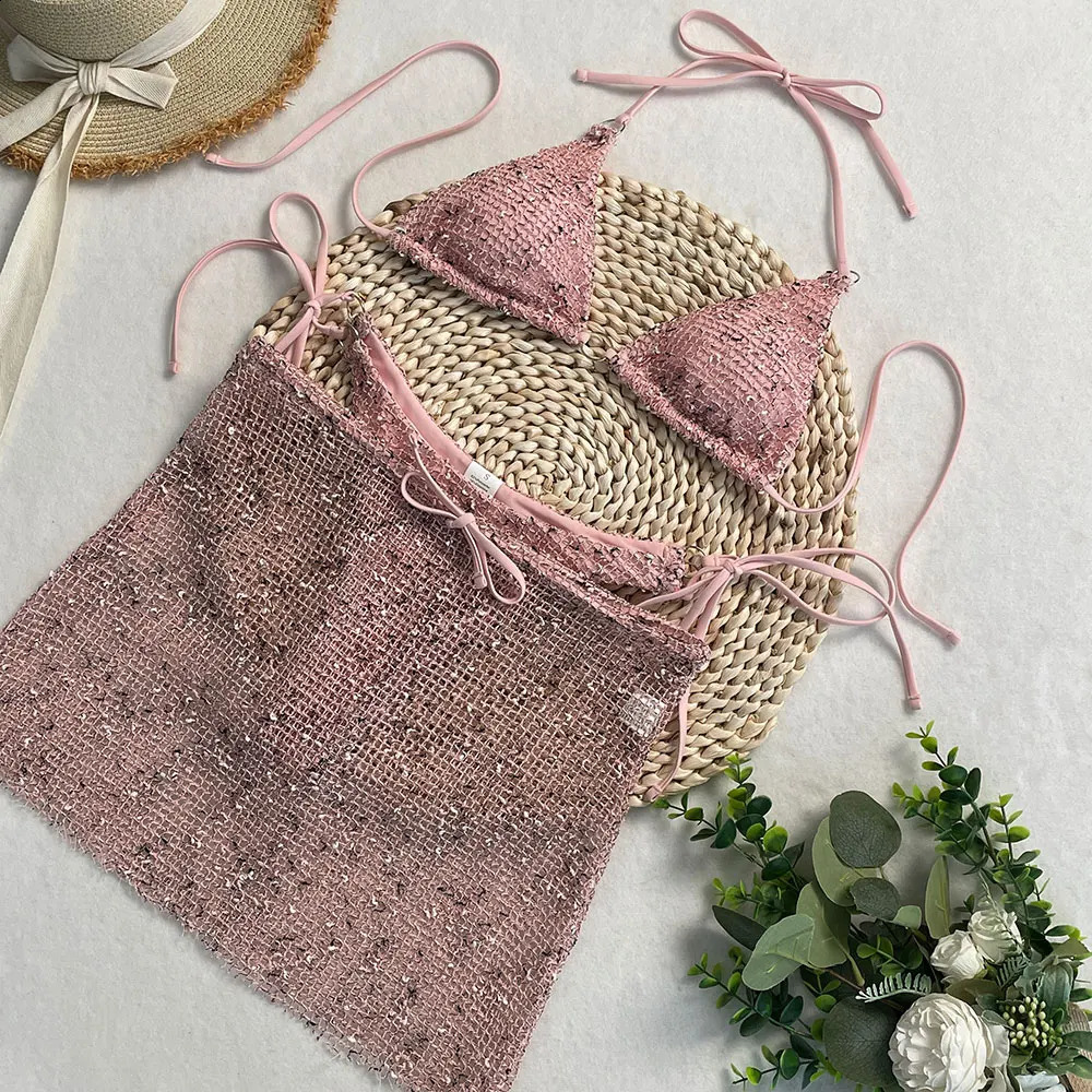 Summer Swimsuit Female 3 Piece Bathing Suit Women Bikini Set Swimwear Sexy on Vacation Swimming Suit Biquini Skirt Cover Ups 250411