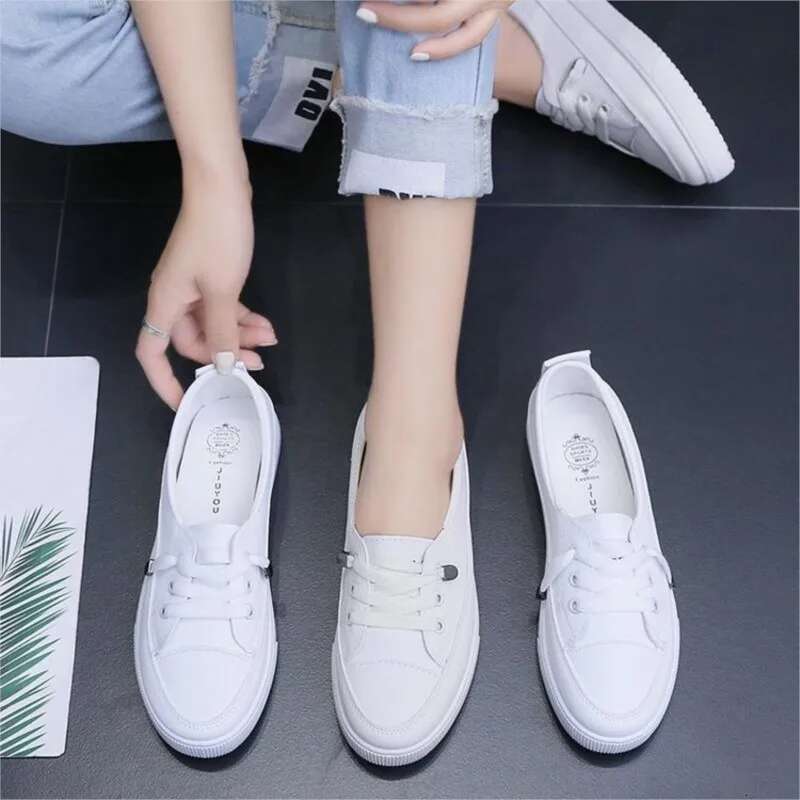 2025 Summer New Women's White Rubber Sole Vulcanized Sports Flat Shoes Women's Leather Designer Fashion Sports Shoes