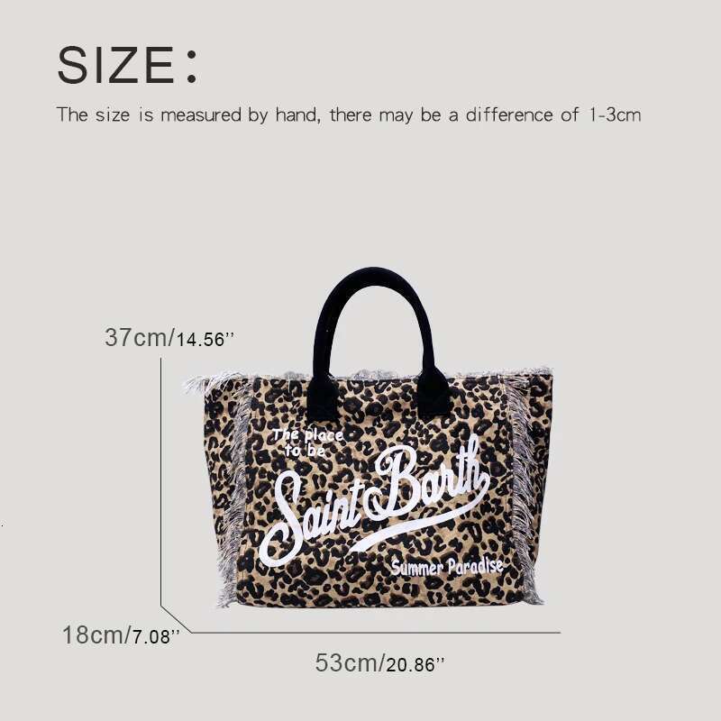 Large Capacity Leopard Canvas Tote Bag For Women Designer Handbag And Purses 2024 New In Letters Tassel Underarm Shoulder