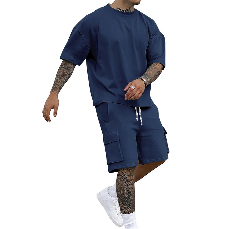 Summer Round Neck Short Sleeve T-shirt Two Piece Loose Ice Set 250411