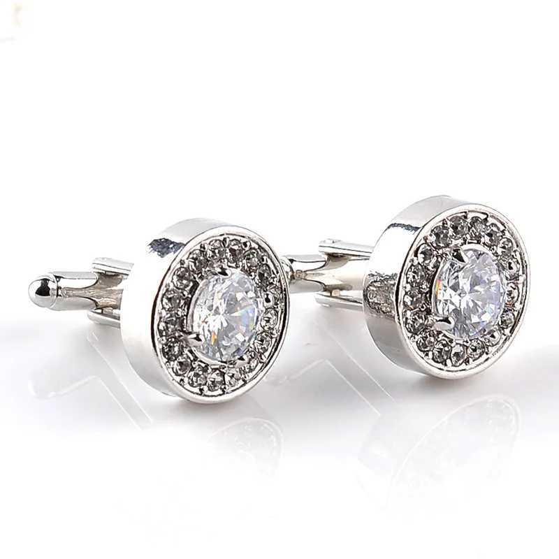 Luxury high-end jewelry mens white enamel crystal cufflinks round wedding party cufflinks French shirt cufflinksT250412