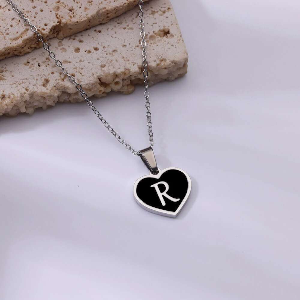 Initial Letter for Women Clavicle Chain Heart Pendant Necklaces Alphabet Stainless Steel Jewelry Freeshipping collares