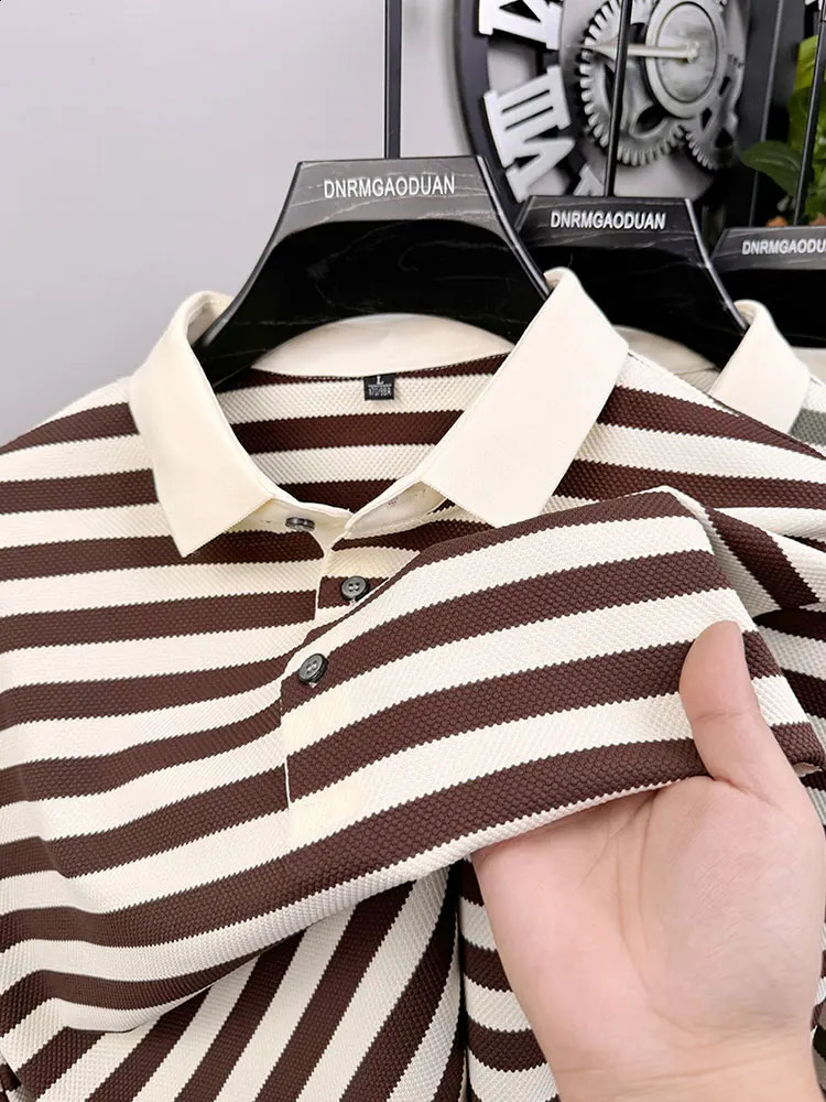 Contrast Stripe long sleeved polo shirt mens autumn high-quality polo shirt collar Korean casual youth top 250411