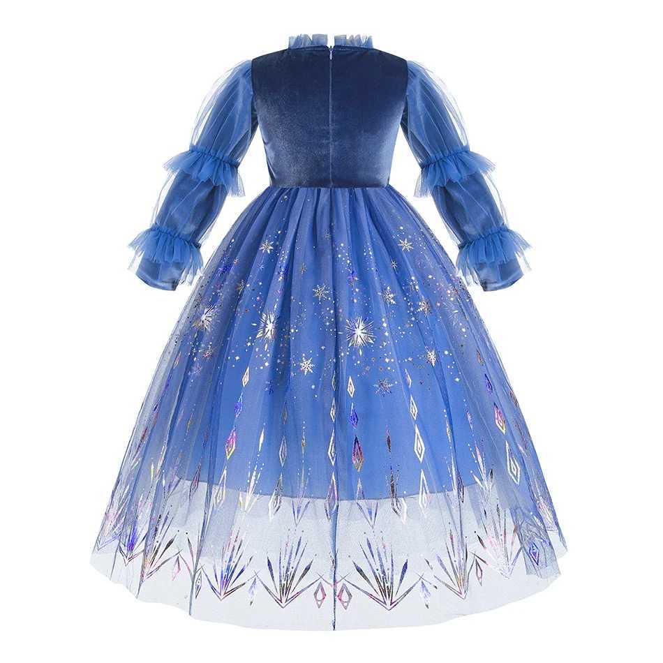 Disney Elsa Princess Girls Dress Snow Queen Role Play Children Halloween Puff Sleeve Dress Winter Girls Christmas SetXJ250411