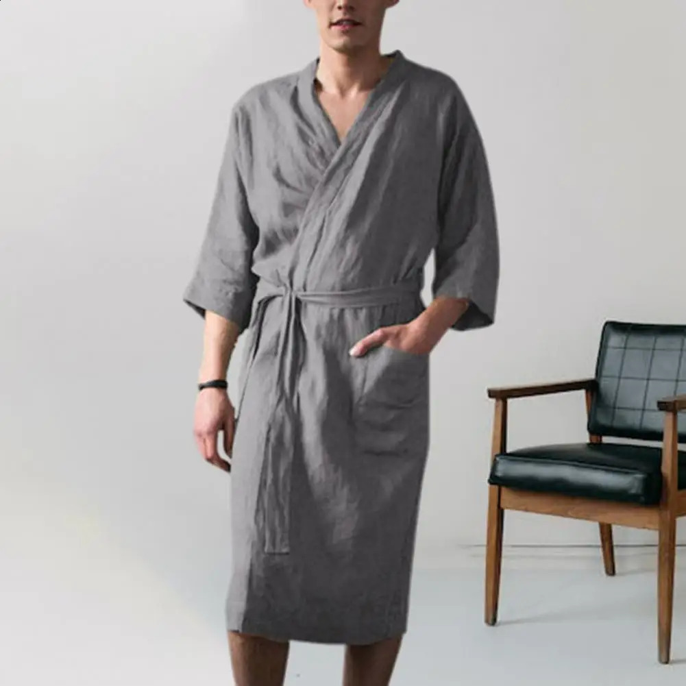 MenS Nightgown Cotton And Linen Robes Spring And Summer Autumn Japanese Kimono Nightgown Homewear Bath Steamed Clothes 250409