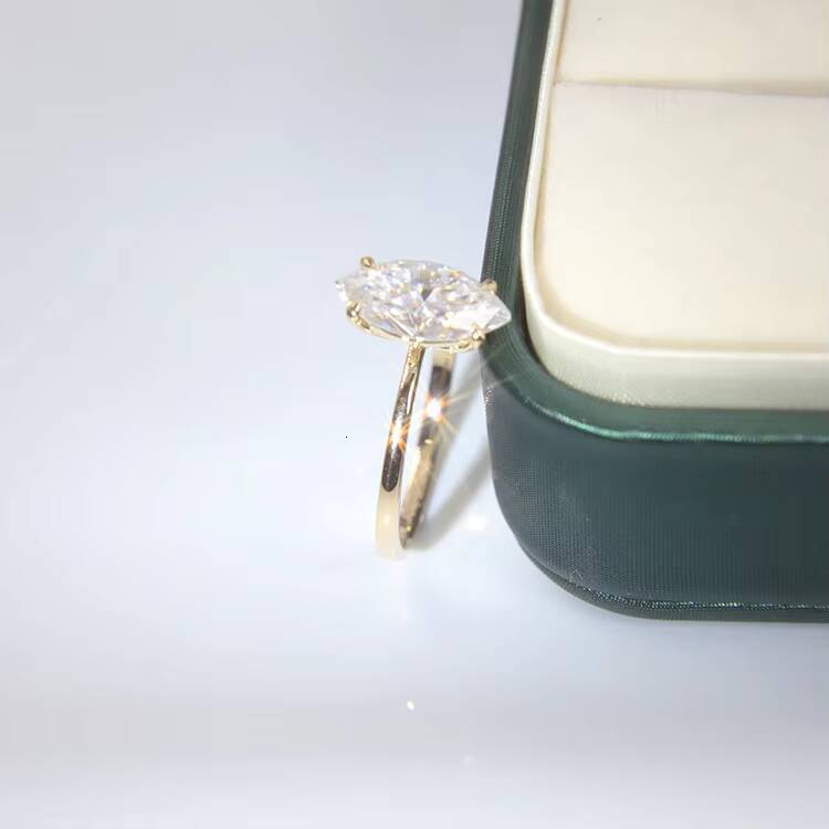 Hot Sale 14K Solid Gold Yellow Engagement Ring 1ct Marquise Cut Moissanite Rings Jewelry