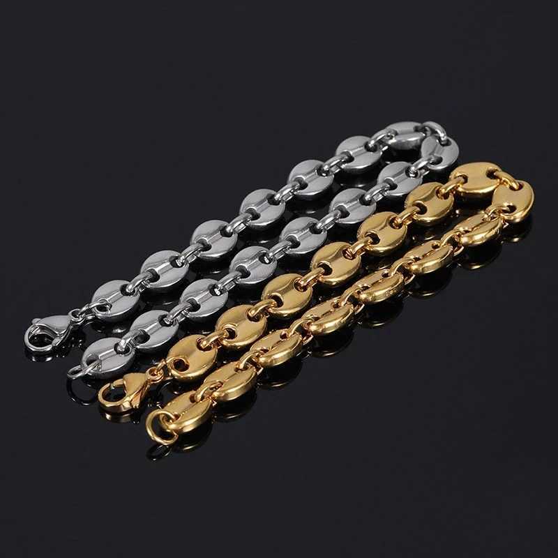New Coffee Beans Pig Nose Chain Bracelet Men Stainless Steel Jewelry Polished Strong Real Gold Plated ColorC250411