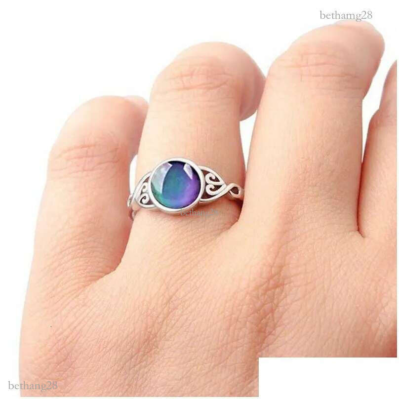 Band Rings Vintage Change Mood Ring Round Temperature Control Color Emotion Feeling Changeable Women Retro Casual Party Jewelry Drop D Otrut