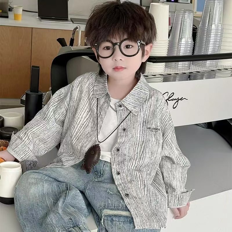 Ddmyshoesvip Boys And Autumn Western Style Loose New Early Spring Striped Shirt Thin Coat