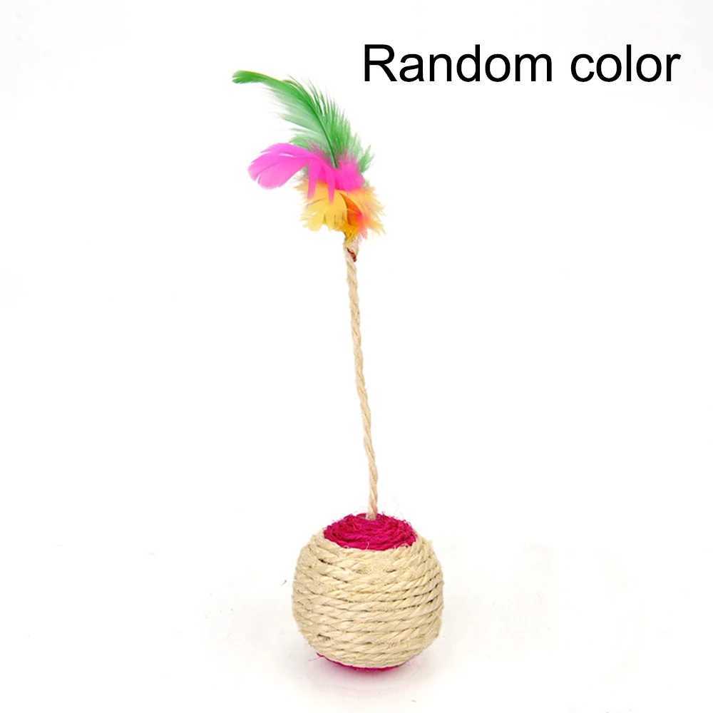 1 pet cat toy colored feather felt ball frosted claw interactive game ball cat toy sisal sand table ball Y250412