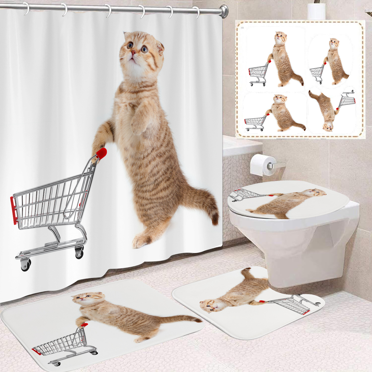 YL-37693 Customized 3D High-Definition Digital Printed Polyester Waterproof and Mildew-Proof Shower Curtain Set