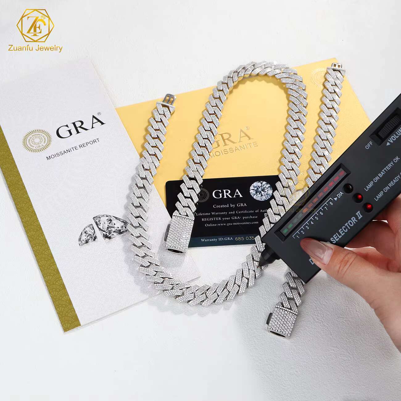 3 Rows15mm Cuban Link Chain Bracelet Iced Out 925 Silver Hiphop Round D VVS Diamond Moissanite Cuban Link Chain Necklace