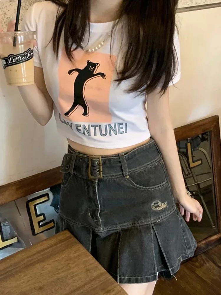 Denim Skirt High Waist Black Mini Skirt Pleated Korean Fashion Gyaru Clothes Summer Y2k Streetwear Vintage Womens Clothes 250407