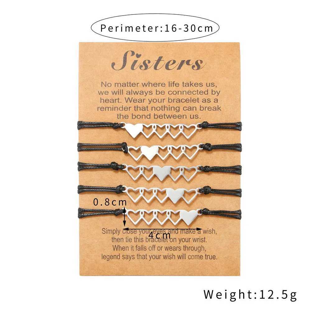 Fashion New Sisters Card Bracelet Stainless Steel 5 Linked Heart Woven Friendship Bracelet 5 Pieces Set WholesaleC250411
