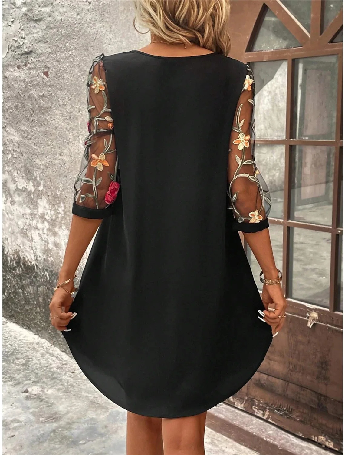 Dress Womens Perspective Mid Sleeve Printed Round Neck Mini Skirt Summer Party Dress 250409