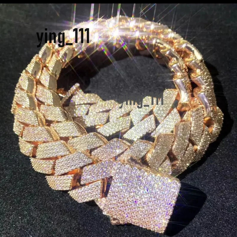 Moissanite Hiphop Jewelry 925 Sterling Silver 20mm Diamond Cuban Chain Iced Out Missanite