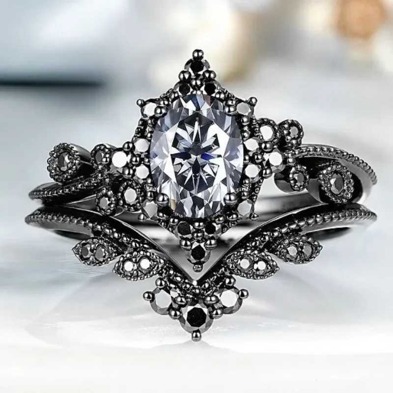 New European and American style personalized fashion black galvanized zircon inlaid womens ringXJ250412