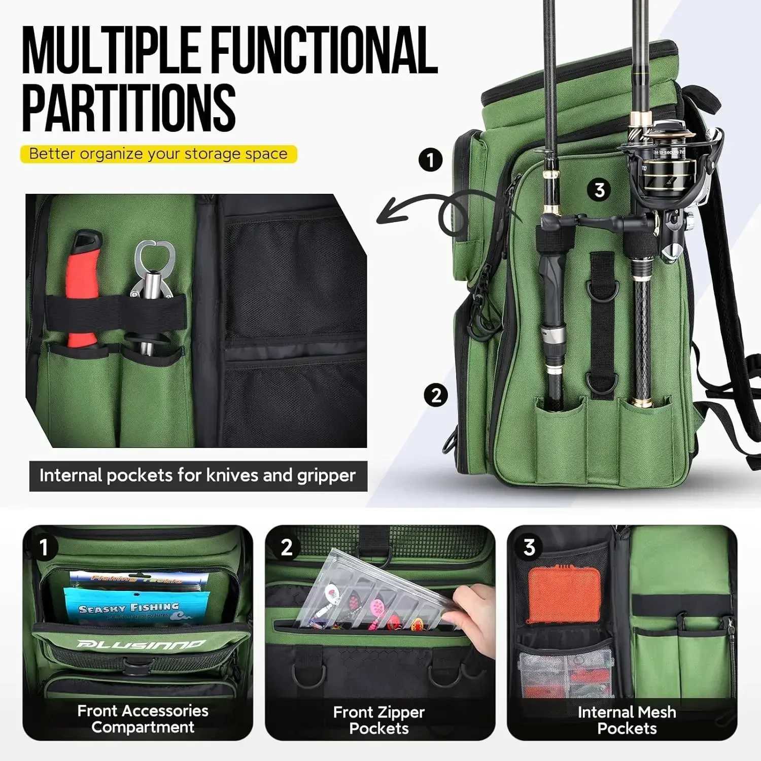 Fishing Backpack Multifunctional Fishing Tackle Backpack Outdoor Storage Tackle Bag with Protective Rain Cover for Fishing Gear Z250411