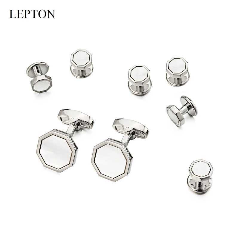 Lepton mother of pearl cufflinks tailcoat stud set fashionable shell cufflinks necklace stud cufflinks mens jewelry direct shippingT250412