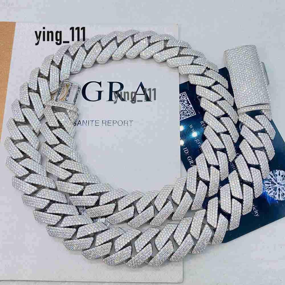 Hiphop Style Full Diamond Iced Necklace Jewellery White Gold Plated Women Sterling Silver Link Chain
