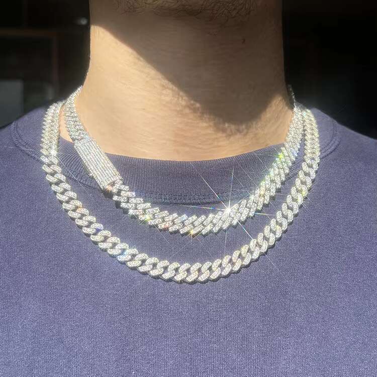 Wu Zhou Customized Hiphop Style Single Row Chain Sterling Silver VVS Top Quality Moissanite Cuban Chain Link for Rapper Jewelry