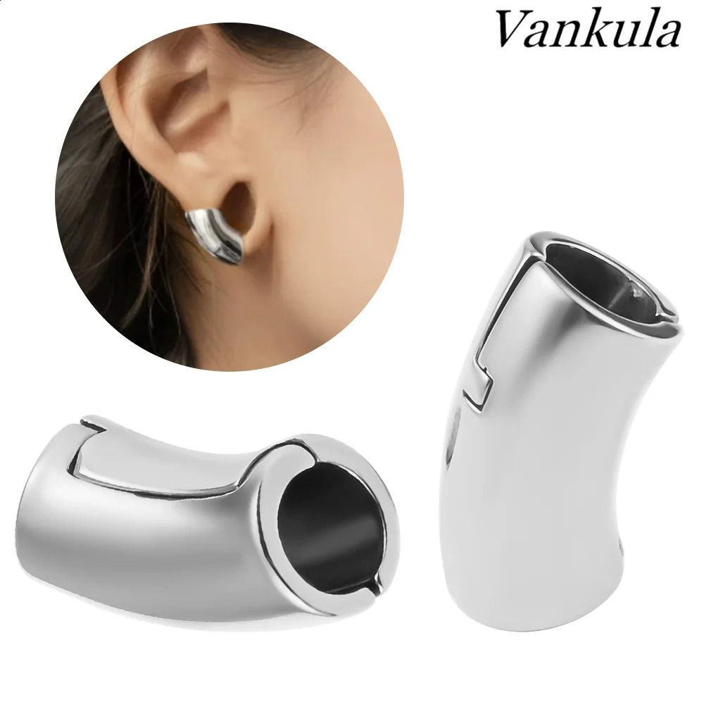 Vankula 2PC Fashion Clip Ear Lobe Cuff Stainless Steel Plugs Ear Gauges Tunnels Piercing Expander Stretchers Body Jewelry 250403