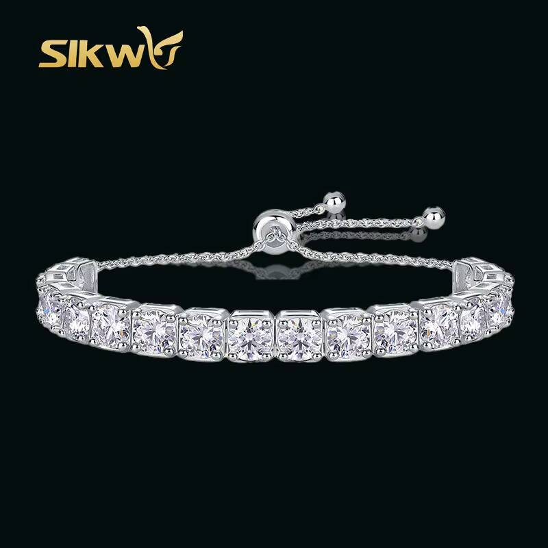 S925 Silver D Color Moissanite Bracelet 9ct Finishing Diamond Tester-Pass Elegant Bangle for Women