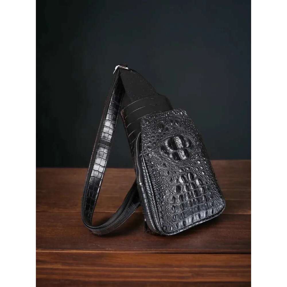 Quality Mens Crocodile Skin Genuine Leather Fashion Designer Casual Chest High Street Single Shoulder Crossbody Bag