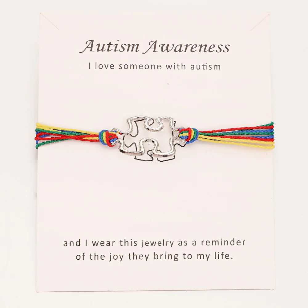 Autism Awareness Puzzle Charm Bracelets Colorful Rope Adjustable Jewelry Gift Drop ShippingC250411